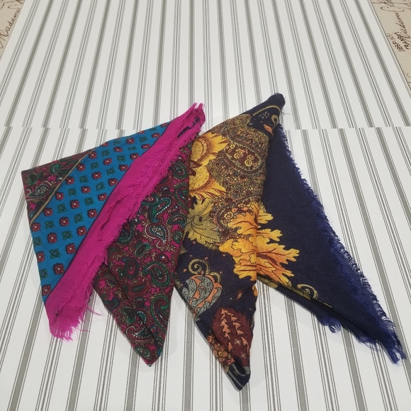 Bundle of Two Lightweight Floral Paisley Print Square Scarves in Pink & Blue - Picture 13 of 13